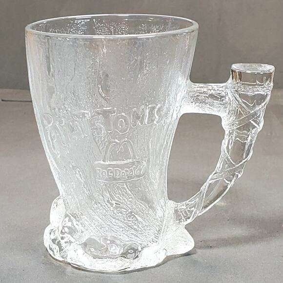 Glass Mug Vintage McDonalds Flintstones Clear Frosted RocDonalds 1993 Mammoth - Picture 1 of 7